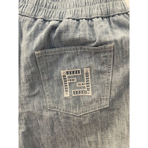 Fendi Womens Chambray Summer Shorts Made In Italy With Elastic Waist & Pocket De - Picture 10 of 13
